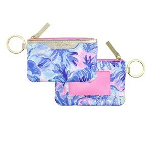 Lilly Pulitzer Blue, Pink and Gold ID Case with Keyring
